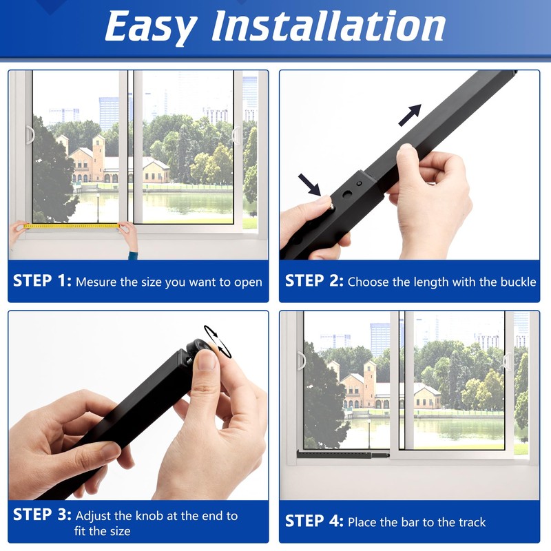 Wintcomfort Adjustable Window Security Bar, Heavy Duty Sliding Window Security
