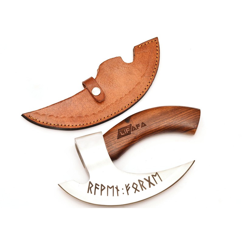 LIFAFA Handmade Viking Pizza Cutter Beautiful Axe with Unique Leather