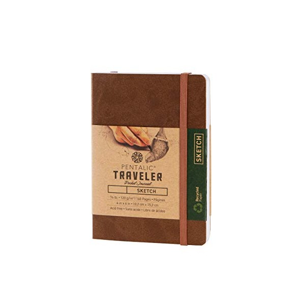 Pentalic 4" x 6" Pocket Sketchbook Traveler Journal, 160 Pages,