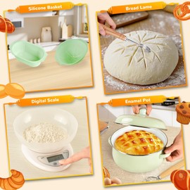 Sourdough Bread Baking Supplies with Pot, Complete Sourdough Starter Kit with Scale, 4 Bread Proofing Basket, 1200ml Starter Jar, Scraper, Bread Making Tools & More