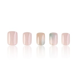 Short Square Press on Nails Pink Marble Fake Nails Glossy Acrylic Nails with Ombre Design Cute False Nails Squoval Full Cover Glue on Nails for Women Girls Manicure Art 24 Pcs