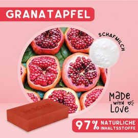 My Soap Sheep's Milk Soap, Natural by Accentra, Handmade Sheep's Milk Soap in Paper Box, 100 g, Pomegranate Motif