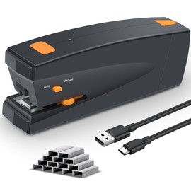 Rechargeable Electric Stapler, 25 Sheet Capacity, Quiet Operation, Jam-Free and Easy Reload, Includes 1000 Staples, Black