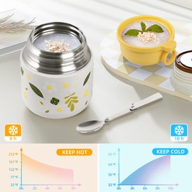 Pawovdeq Kids Stainless Steel Soup Bento Lunch Thermos For Hot Food,Vacuum Insulated Food Jar Containers with Folding Spoon and Bag (13 oz yellow)