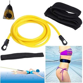 Swim Stretch Cord Swimming Training Supplies, Swim Training Belt, Fixed Elastic Swimming Training Tube with Clip, with Handle, Stationary Swimming Endurance Training Rubber Resistance Bands Swimming