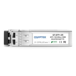 QSFPTEK 10G SFP+ SR Multimode Module 10GBASE-SR 850nm 300M DDM Multimode LC SFP+ Transceiver Compatible with Intel E10GSFPSR, Ubiquiti, Netgear, Zyxel, Qnap, Synology, D-Link, Open Switch