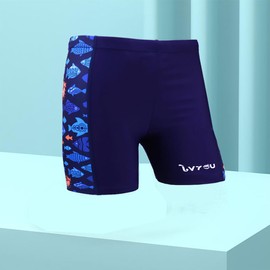 NautySaurs Boys' Swimming Trunks High Elasticity Boys Navy Blue Swim Shorts Tropical Fish Quick-Dry Swimwear for Big Kids Aged 7-14 Years (Blue Patchwork, 9-10 Years)