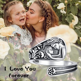 ZLILIJAN Spoon Ring 925 Sterling Silver Mother daughter Mom Rings Statement Vintage Victorian Jewelry gifts for Women (Mother daughter ring, 4# 5# 6#)