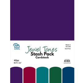 PA Paper Accents Stash Pack Cardstock Pack 8.5" x 11" Jewel Tones, colored cardstock paper for card making, scrapbooking, printing, quilling and crafts, 65lb., 40 pieces