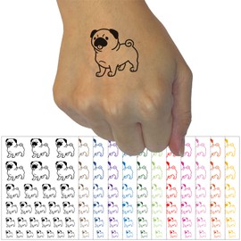 Pug Standing with Tongue Out Dog Temporary Tattoo Water Resistant Fake Body Art Set Collection - Light Pink (One Sheet)