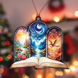 Fantasy Book Ornament Suncatcher, Acrylic Bookish Gifts for Teacher, Librarian, Reader, Book Ornaments for Christmas Tree, Suncatcher for Book Club, Ornament for Bookworms, Librarians, Fantasy Decor