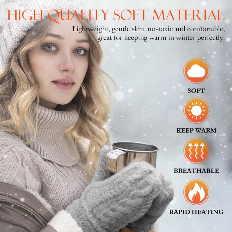 AURUZA Winter Warm Mittens for Women, Cozy Thick Knitted Gloves