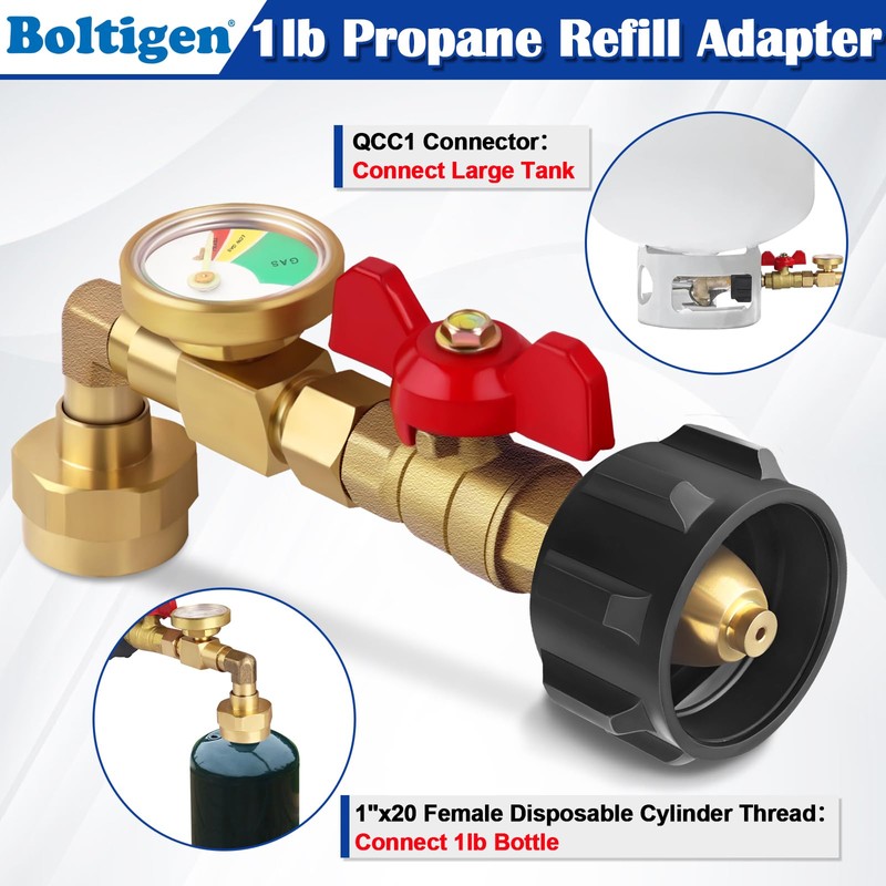 Boltigen Propane Refill Elbow Adapter with Tank Gauge, Upgraded Propane