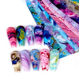 JERCLITY 10 Rolls Marbling Nail Foil Transfer Sticker Kit Nail Foil Sheets Foil Nail Art Decals Marbled Nail Foil Transfer Stickers Foil Nail Wraps for Foil Nail Art(Style-3)