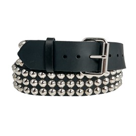 Three Row 1/2" Conical Stud Belt Made In USA Genuine Leather Punk Goth Thrash Metal (S-32)