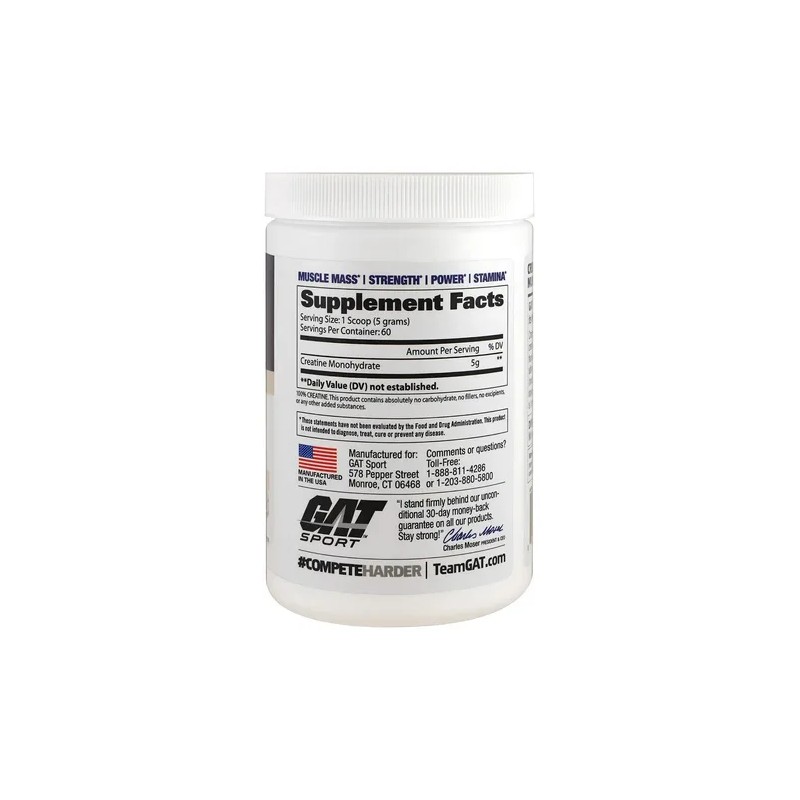 Creatina Monohidratada Gat Sport 100 Pura 300g 60 Porciones