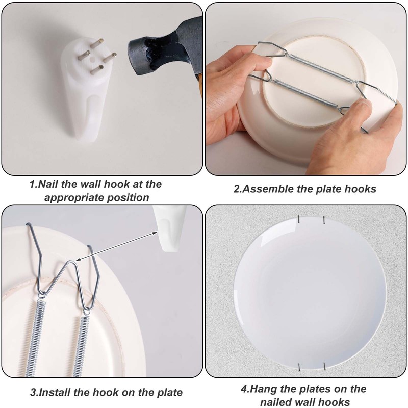 12pcs Plate Hangers for Wall, 6/8/10 Inch Invisible Spring Vertical
