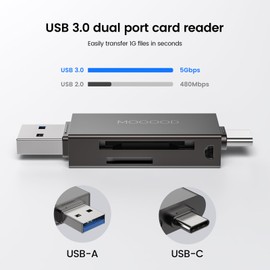 MOGOOD SD Card Reader 3.0, Memory Card Reader Adapter, USB to Memory Card Reader Adapter, Micro SD Card Reader with Dual Connectors for External Camera SD SDHC SDXC MicroSD ect