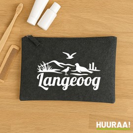 Huuraa Kulturbeutel Langeoog Strandmotiv Geschenk 1 Liter Charcoal Filz Langeoog Geschenkidee