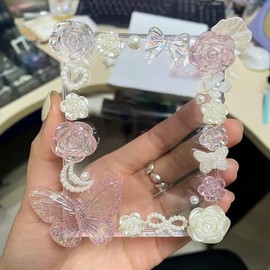 250PCS 3D Flatback Beads Black Pink White Assorted Flower Bows Butterfly Beads with Flatback Pearl Round Pearl Beads for Jewelry Bracelet Making, 3D Flatback Charm Beads for Crafts DIY Making