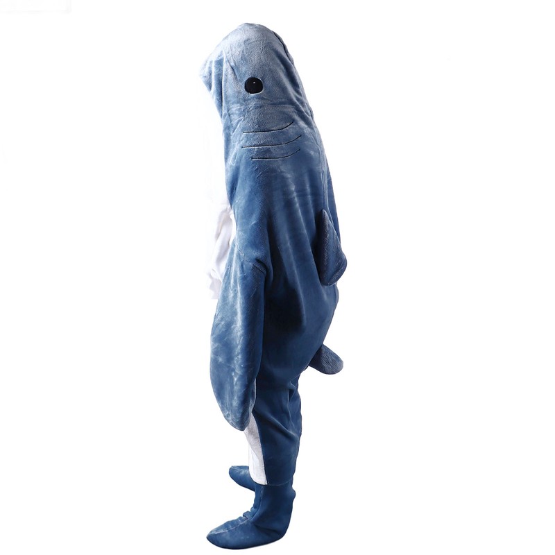 Wearable Shark Sleeping Bag Soft Cozy Flannel Hooded Blanket for