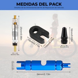 Brush & Style [18 Pcs] Bicycle Valve Repair Kit - Universal Fit, Blue, Brass, Stainless Steel, Presta & Schrader Valve Cores, Tubeless MTB Compatible