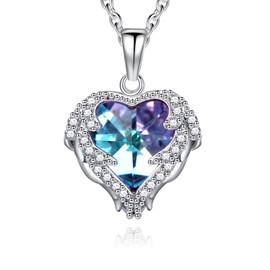 Anten Pink Heart Necklaces for Women, Mother's Day Gifts Silver Heart Pendant with Shiny Cubic Zirconia, Delicate Necklaces Jewellery Gift for Girls Mom Friend Sister