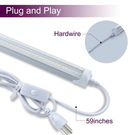 HOLDWILL 6 Pack LED Shop Light, 4FT 24W 6000K Daylight White Linkable T8 LED Integrated Tube Lights with Clear Cover, LED Bar Lights for Garage,Workshop,Workbench with On/Off Plug Cord
