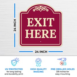 Exit Here Décor Sign, Burgundy Dark, 24x24 Inches, Reflective .063 Reflective Aluminum, Fade Resistant, Made in USA