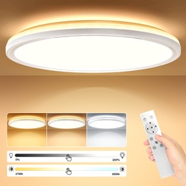 Taipow 24 W LED Ceiling Light Flat with Remote Control & Backlight, Dimmable 3000 K - 6500 K Ceiling Light Round, Ultra Thin Lamp for Bedroom, Kitchen, Hallway, Balcony, Office, Bathroom, Living Room