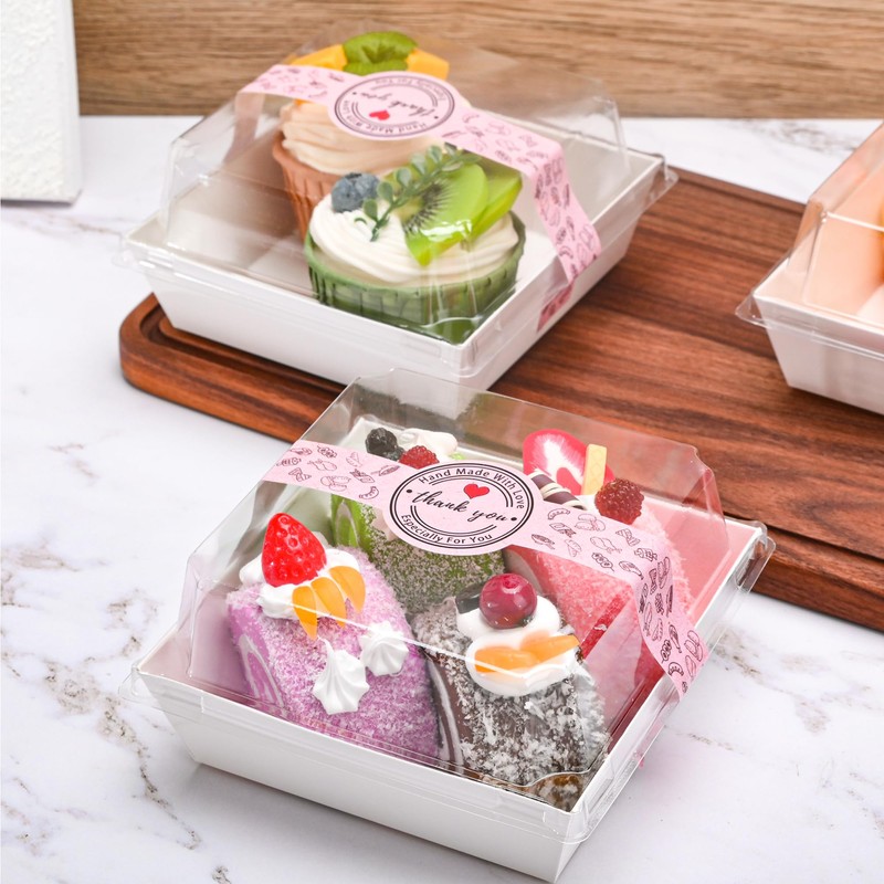 TECARATE Paper Charcuterie Boxes with Clear Lids and Stickers -
