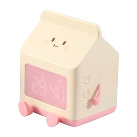 NINEFOX Cute Milk Box Alarm Clock for Kids, Digital Children's Wake Up Clock, 5 Minute Alarm, Rechargeable for Bedroom Decor, Birthday Gift