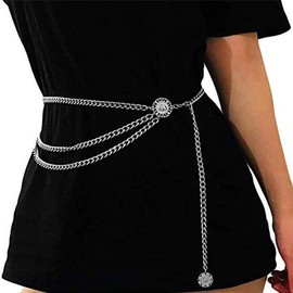 Anglacesmade Body Chain Metal Link Multilayer Waist Chain Coin Charm Pendant Waist Belt Prom Party Festival Belly Dancer Jewelry for Women and Girls (Silver)