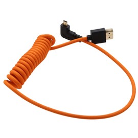 HangTon Micro HDMI 4K 8K 60P Raw Cable for ATOMOS Ninja V Portkeys Monitor Canon R5C R6 Sony A7CII A7CR ZV-E1 GH4 S9 Z50 XT50 Camera, Right Angle Type A D HDMI2.1, Orange Spiral 50cm