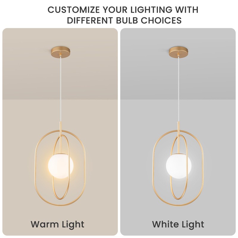LMSOD Gold Pendant Light with Frosted Glass Globe, Mid Century