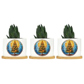 luckluccy Set of 3 Flower Pots Christmas Tree Stained Glass Ceramic Flower Pots for Indoor Plants with Drainage Hole Christmas Themed Outdoor Pots for Indoor Plants Outdoor