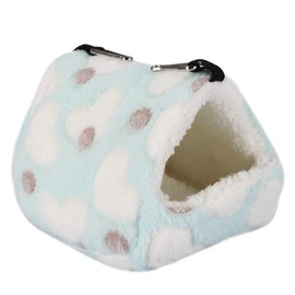Pet Hamster Hammock, Winter Tent Type Plush Hanging Bed Polka Dot Heart Pattern Colorful Sleeping House Nest Accessories for Gerbils Chinchillas Squirrel Hedgehog Guinea Pigs Small Animal[14*12-Blue]Combs
