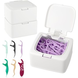 2-Pack Floss Pick Holder and Qtip Holder with One-Touch Opening, Quick Refill for Floss Picks, Cotton Swabs, Balls, Pads - Bathroom Organizers and Storage, Vanity Makeup Storage Organizer