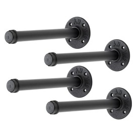 Home Expert 10 Inch Black Industrial Pipe Floating Clothing Rack Wall Mounted, Heavy Duty Garment Rack for Hanging Clothes, Multi-purpose Hanging Rod for Closet Storage, 4 Pack