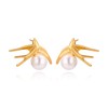Xeyai 14K Gold Plated Swallow Bird Stud Pearl Earrings for
