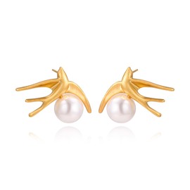 Xeyai 14K Gold Plated Swallow Bird Stud Pearl Earrings for Women