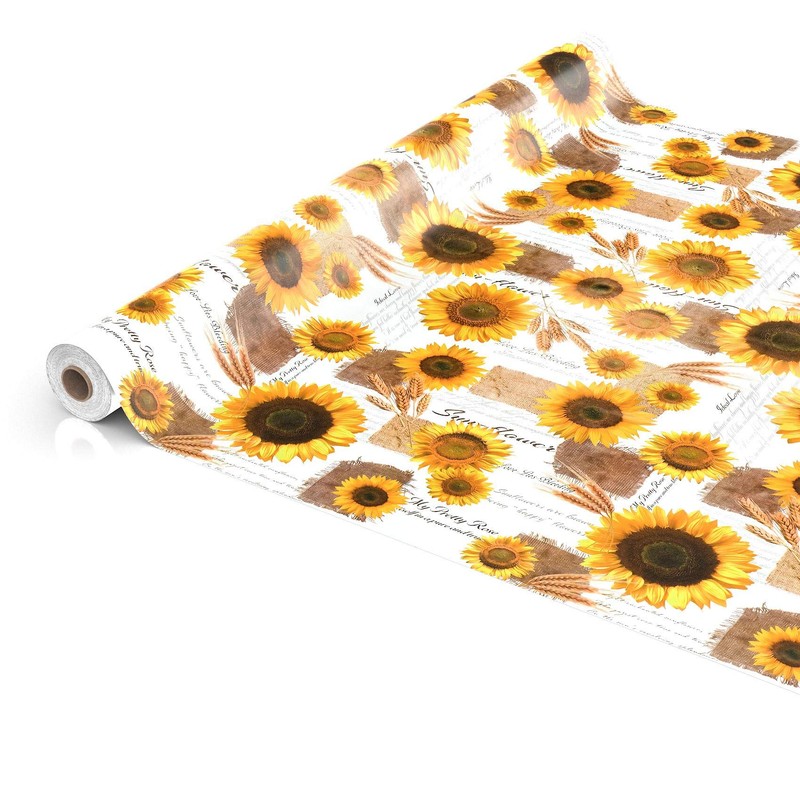 ANRO Oilcloth Tablecloth with Sunflowers and Summer Wheat Pattern in