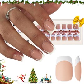 KQueenest French Gel Nail Tips,300 Pcs White French Tip Press on Nails Short Square,Dark Nude White French Tip Nails Design,Natural Gel x Nail Tips,Pre-Applied Small Fake Nails Press ons for Nail Art