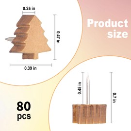 Decorative Push Pins,Wooden Push Pins,Cute Push Pins,Push Pins for Cork Board,Thumb Tacks for Cork Board,Christmas Tree (80)