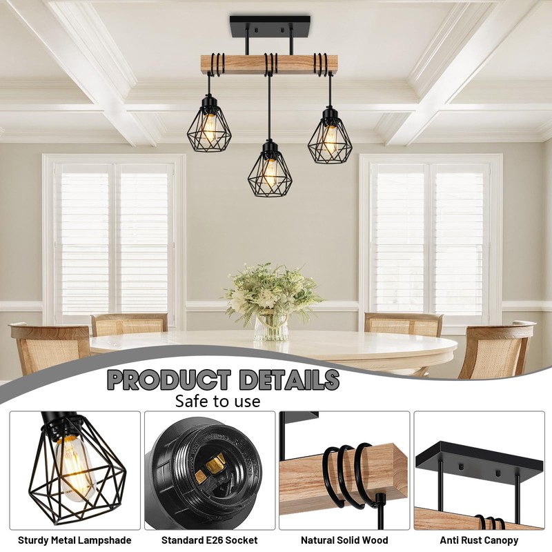 Feanron 3-Lights Farmhouse Dining Room Pendant Light Fixtures Over Table,