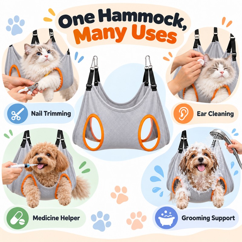 Adjustable Polyester Pet Grooming Hammock Sling for Cat and Small
