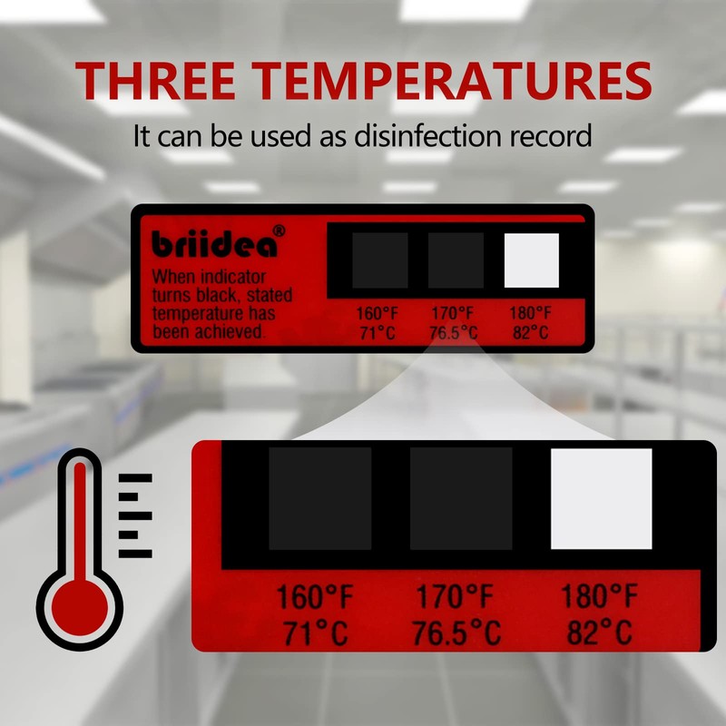 Dishwasher Temperature Labels, Briidea Temperature Label for Dishwashers, 3-Temp 160°F/71℃,