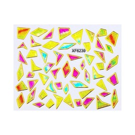 Generic Neon Irregular Design Rainbow Geometric Cellophane Nail Art Stickers Xf6239 Nail Wraps Art Stickers Manicure Supplies for Women for Home Nails Full Long Lasting Easy Apply and Remove