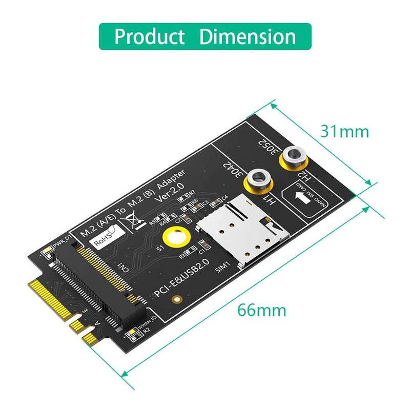 M.2 Key B to A+E Adapter with Nano SIM Card