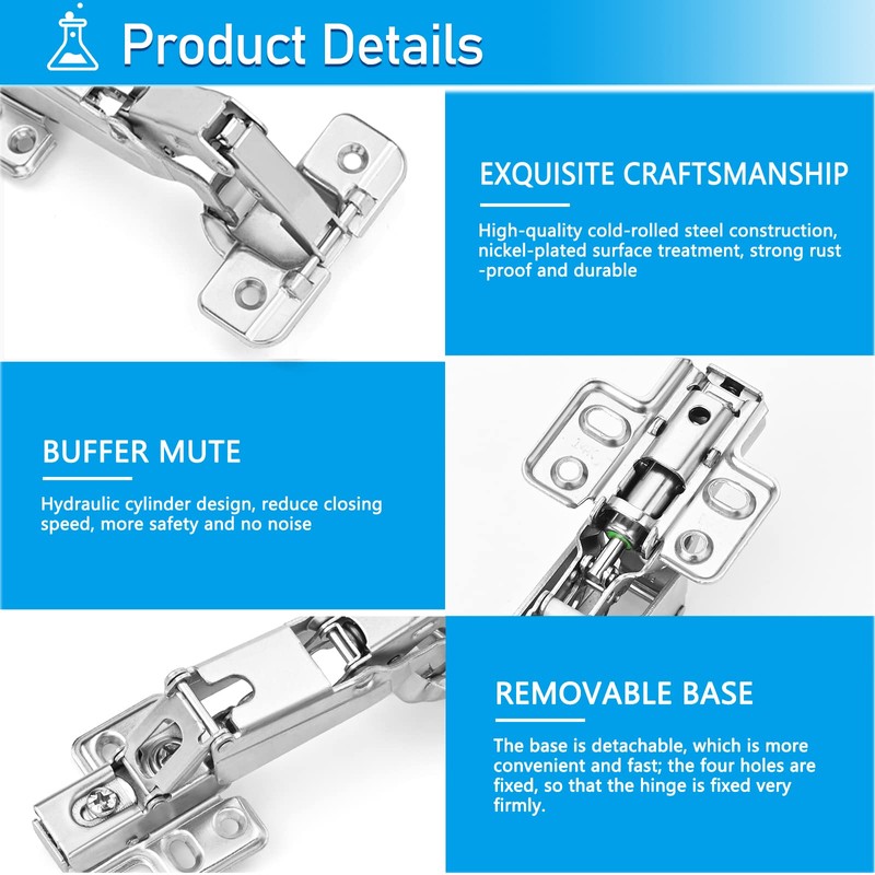 HanOrson 165° Cabinet Hinges, 2 Pairs Full Overlay Frameless Cabinet